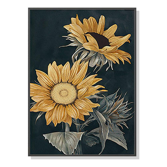 Wall Art 90cmx135cm Sunflowers Black Frame Canvas