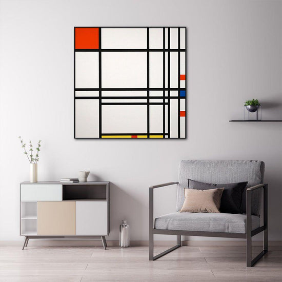 Wall Art 70cmx70cm Abstract Art By Piet Mondrian Black Frame Canvas