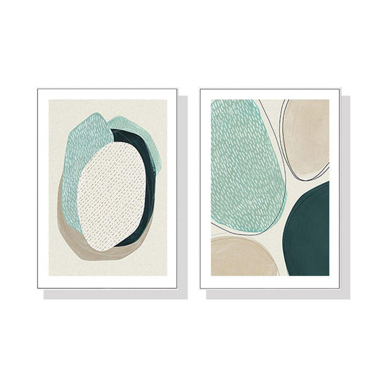 Wall Art 90cmx135cm Abstract Green Circle 2 Sets White Frame Canvas