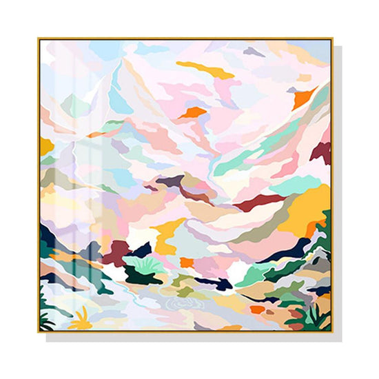 Wall Art 40cmx40cm Abstract Pink Mountain Hand Painted Style Gold Frame Canvas