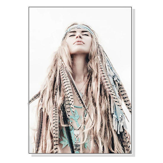 Wall Art 90cmx135cm BOHO Girl White Frame Canvas