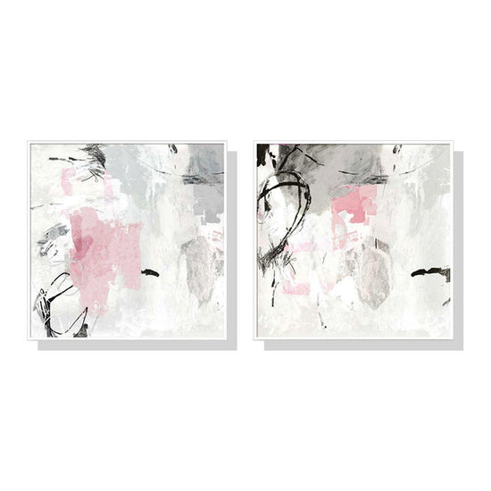 Wall Art 40cmx40cm Abstract Pink Grey 2 Sets White Frame Canvas