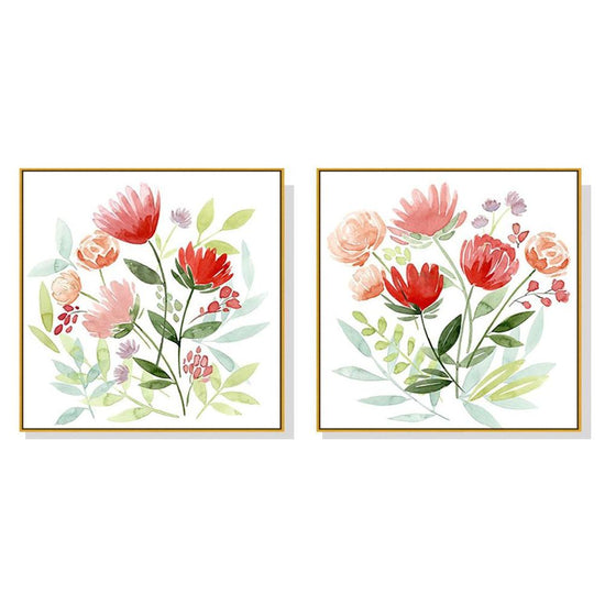 Wall Art 40cmx40cm Florals 2 Sets Gold Frame Canvas