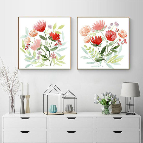 Wall Art 80cmx80cm Florals 2 Sets Gold Frame Canvas