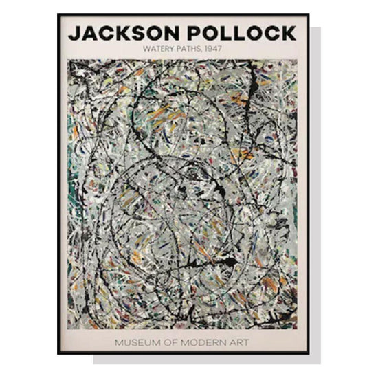 Wall Art 90cmx135cm Jackson Pollock Exhibition III Black Frame Canvas