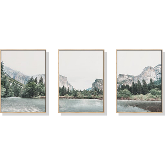 Wall Art 80cmx120cm Yosemite Valley National Park 3 Sets Wood Frame Canvas