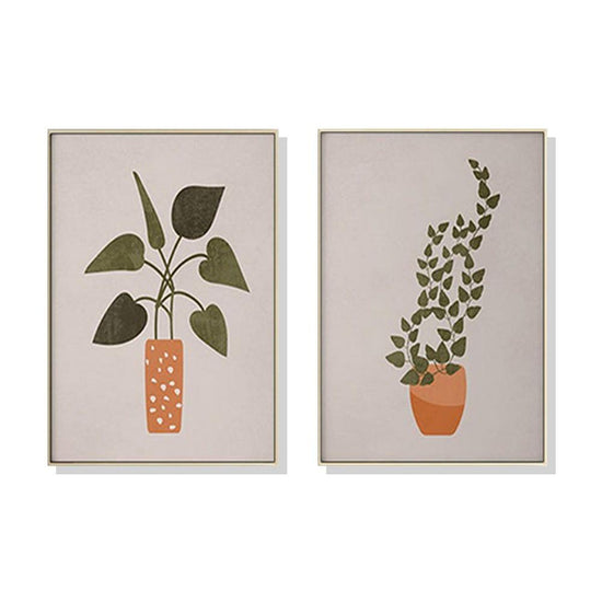 Wall Art 80cmx120cm Boho Botanical Art 2 Sets Gold Frame Canvas