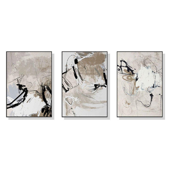 Wall Art 70cmx100cm Modern Abstract Beige 3 Sets Black Frame Canvas