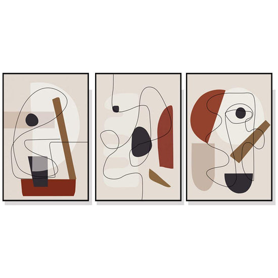 Wall Art 80cmx120cm Abstract Line Art By Picasso 3 Sets Black Frame Canvas