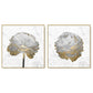 Wall Art 60cmx60cm Gold And White Blossom On White 2 Sets Gold Frame Canvas