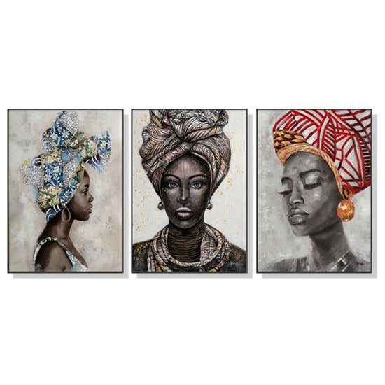 Wall Art 70cmx100cm African women II 3 Sets Black Frame Canvas