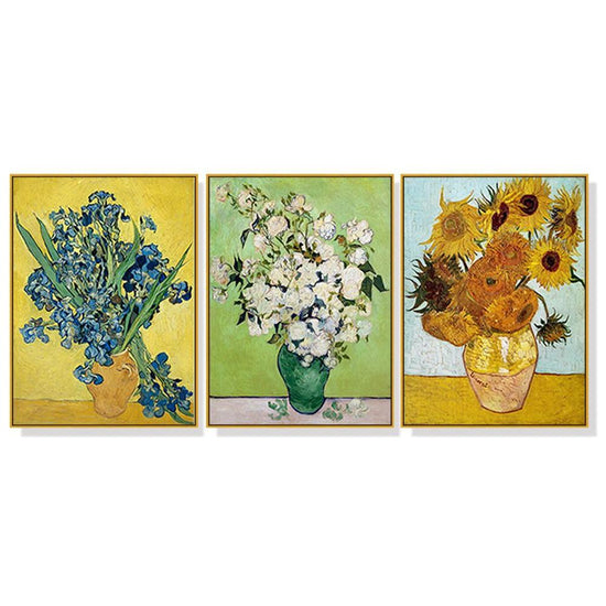 Wall Art 80cmx120cm Van Gogh sunflowers Roses 3 Sets Gold Frame Canvas