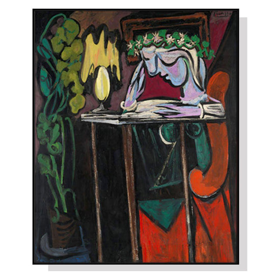 Wall Art 90cmx135cm Reading Girl by Pablo Picasso Black Frame Canvas