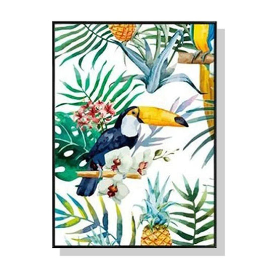 Wall Art 90cmx135cm Toucan plants Black Frame Canvas