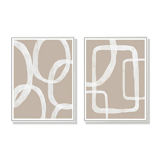 Wall Art 40cmx60cm Abstract White Lines 2 Sets White Frame Canvas