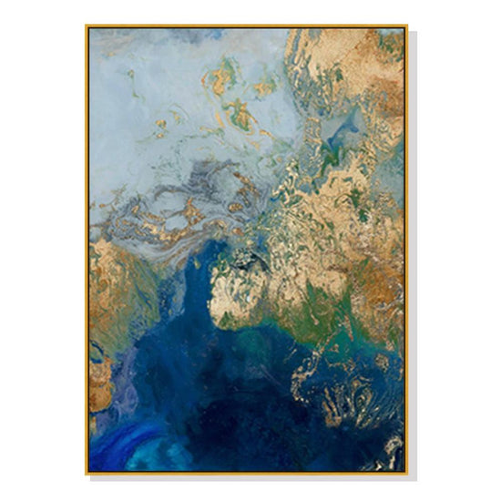 Wall Art 40cmx60cm Marbled Blue Gold Artwork Gold Frame Canvas