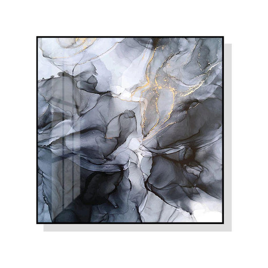 Wall Art 40cmx40cm Marbled Black Grey Black Frame Canvas