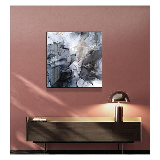 Wall Art 100cmx100cm Marbled Black Grey Black Frame Canvas