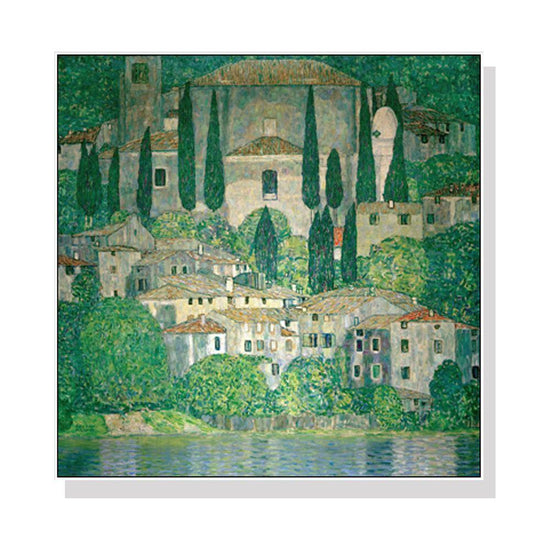 Wall Art 100cmx100cm Kirche In Cassone by Gustav Klimt White Frame Canvas