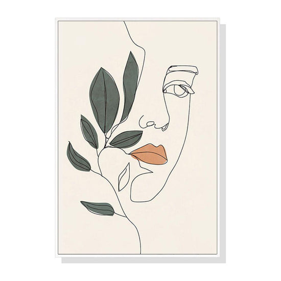 Wall Art 90cmx135cm Line Art Girl Face White Frame Canvas