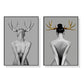 Wall Art 100cmx150cm Girl With Gold Horn 2 Sets Black Frame Canvas