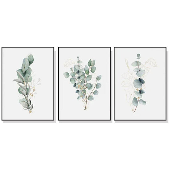 Wall Art 70cmx100cm Eucalyptus Plant 3 Sets Black Frame Canvas