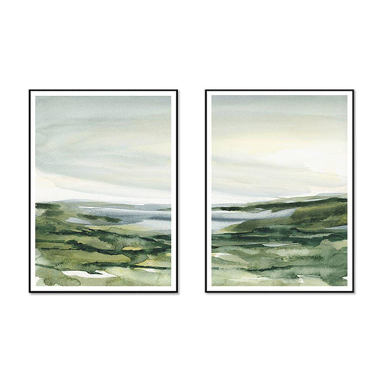 Wall Art 40cmx60cm Watercolor landscape 2 Sets Black Frame Canvas