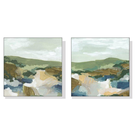 Wall Art 100cmx100cm Abstract Landscape 2 Sets White Frame Canvas