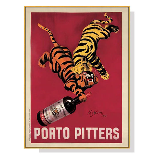 Wall Art 90cmx135cm Porto Pitters Vintage Gold Frame Canvas