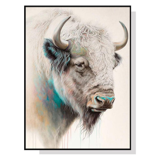 Wall Art 50cmx70cm Great White Buffalo Black Frame Canvas