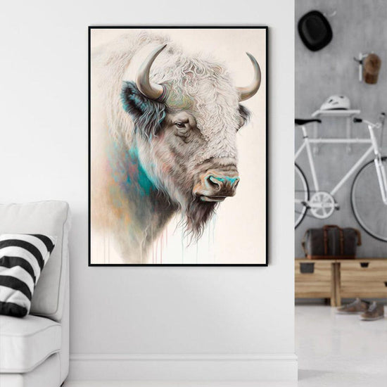 Wall Art 50cmx70cm Great White Buffalo Black Frame Canvas