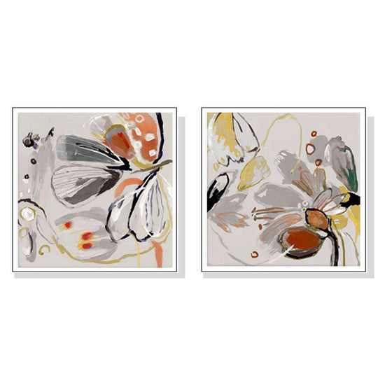 Wall Art 60cmx60cm Blooming Spring Floral 2 Sets White Frame Canvas