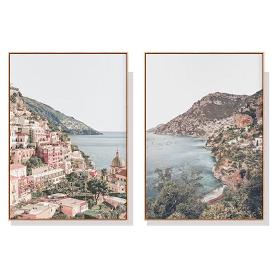 Wall Art 90cmx135cm Italy Positano 2 Sets Wood Frame Canvas