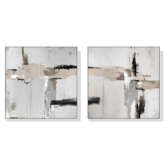 Wall Art 50cmx50cm Neutral Abstract 2 Sets White Frame Canvas