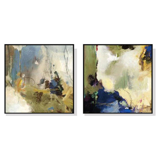 Wall Art 40cmx40cm Abstract Blue 2 Sets Black Frame Canvas