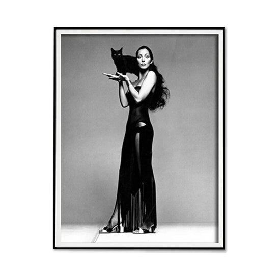 Wall Art 40cmx60cm Cher Music Black and White, Black Frame Canvas