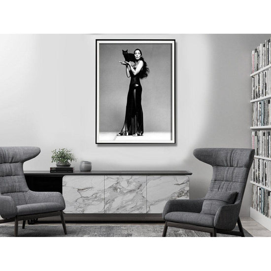 Wall Art 40cmx60cm Cher Music Black and White, Black Frame Canvas