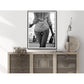 Wall Art 90cmx135cm Woman Drinking Wine , Black and White, Black Frame Canvas