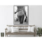 Wall Art 90cmx135cm Woman Drinking Wine , Black and White, Black Frame Canvas