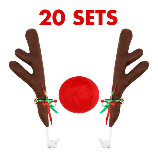 Reindeer Car Antlers and Nose Decoration Set Xmas Jingle Bells 20 sets