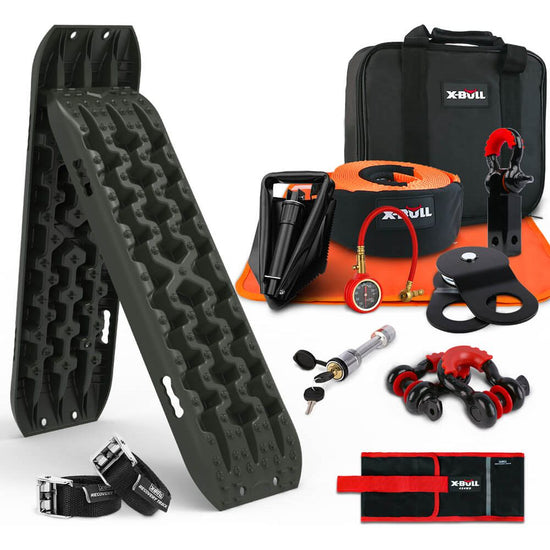 X-BULL Winch Recovery Kit Recovery Tracks Gen 3.0 Olive Boards Snatch Strap Off Road 4WD