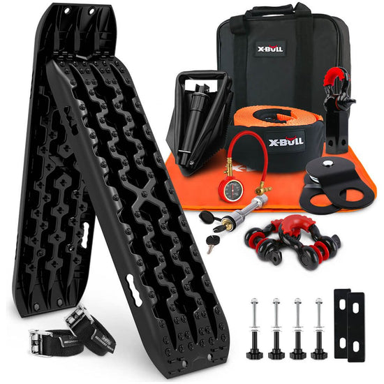 X-BULL 4WD Recovery Kit Recovery Tracks Gen 3.0 Black Mounting Pins Snatch Strap Off Road 4X4