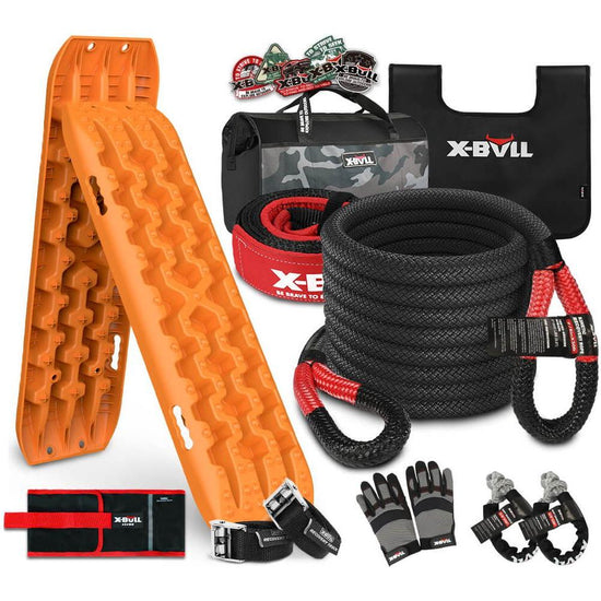 X-BULL 4X4 Recovery Kit Kinetic Recovery Rope Snatch Strap soft shackle / 2PCS Recovery Tracks Boards 4WD Gen3.0