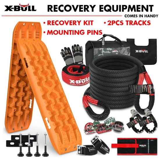 X-BULL 4X4 Recovery Kit Kinetic Recovery Rope Snatch Strap / 2PCS Recovery Tracks 4WD Mounting Pins Gen3.0