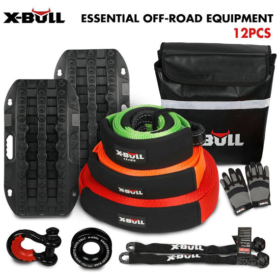 X-BULL 4WD Winch Recovery Kit 12Pcs Recovery Tracks Snatch Strap Soft Shackles Recovery Ring