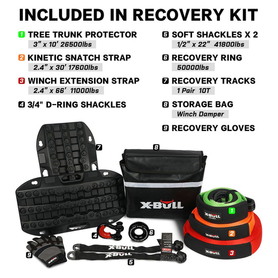 X-BULL 4WD Winch Recovery Kit 12Pcs Recovery Tracks Snatch Strap Soft Shackles Recovery Ring