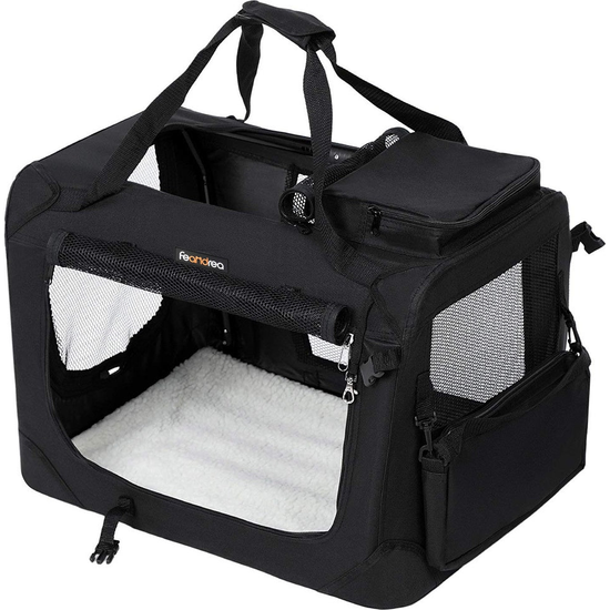 FEANDREA Dog Kennel Transport Box Folding Fabric Pet Carrier 60cm Black