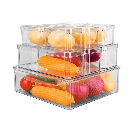 GOMINIMO 10 Pack Clear Stackable Fridge Organiser Bins with Lids (Transparent)