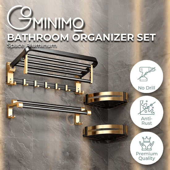 Gominimo Bathroom Wall Mount Black Gold Accessories Set (C)