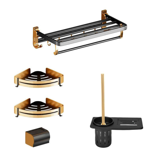 Gominimo Bathroom Wall Mount Black Gold Accessories Set (E)